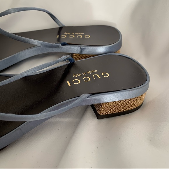 GUCCI Satin & Gold Chain Mail Sandals - Picture 3 of 10